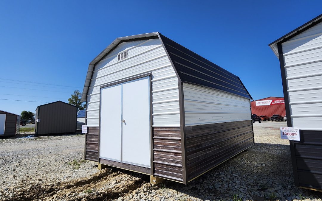 12×16 Barn – White and Burnished Slate w/ Barnwood Wainscot (#2890)