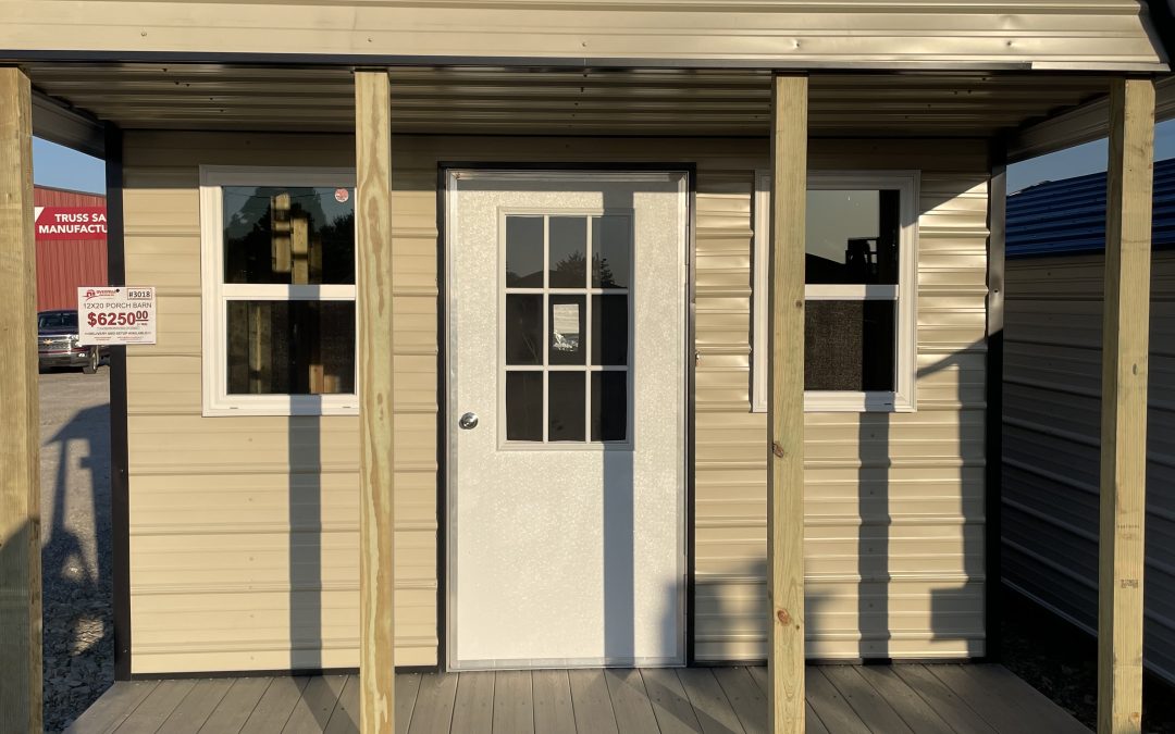 12×20 Porch Barn -Light Stone and Matte Black (3018)