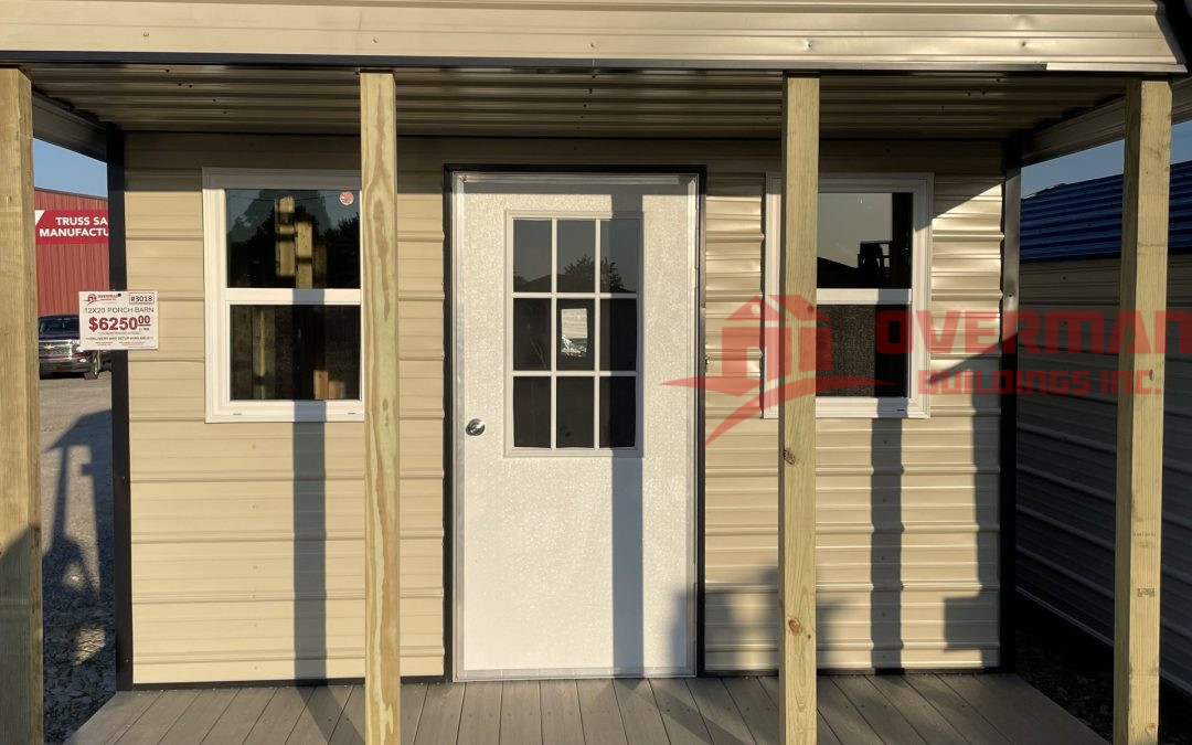 12×20 Porch Barn -Light Stone and Matte Black (3018)