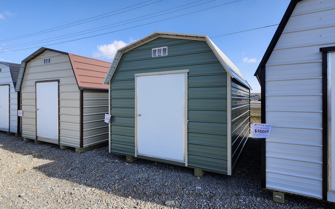 10×14 Barn – Colony Green and Light Stone (#2938)