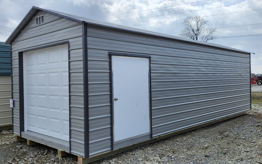 12x30x8 Peak w/ Garage Door – Ash Gray and Charcoal (#2986)